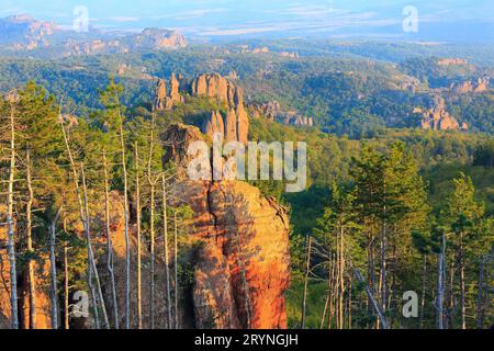 Rocce scogliera panorama, Belogradchik, Bulgaria Foto Stock