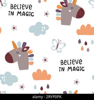Simpatico motivo cucciolo senza cuciture con unicorni. Illustrazione Vettoriale