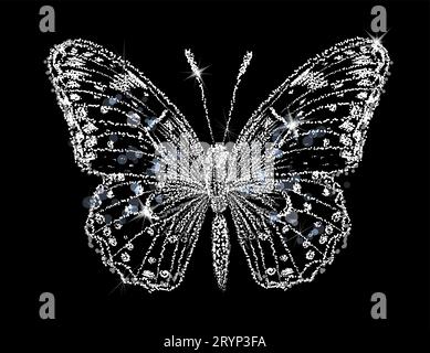Farfalla diamantata, farfalla neve fatta di punti bianchi. disegno manuale. Non IA. illustrazione vettoriale Illustrazione Vettoriale