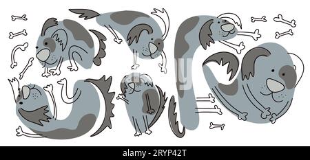 Set di simpatici cani grigi. Illustrazione vettoriale Illustrazione Vettoriale