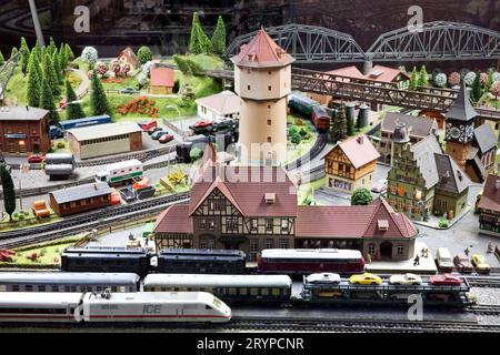 Modello ferroviario nella stazione centrale, Lipsia, Sassonia, Germania, Europa Foto Stock