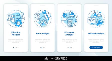 Descrizione dettagliata della manutenzione predittiva con icone blu Illustrazione Vettoriale