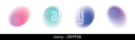 Forma circolare con gradiente olografico, rumore di luce ed effetti di sfocatura. Illustrazione vettoriale piatta isolata su sfondo bianco. Illustrazione Vettoriale