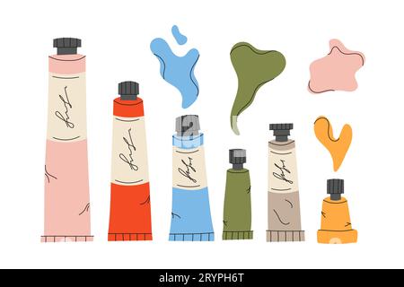 Un set di vernici in tubi colorati e luminosi. Illustrazione Vettoriale