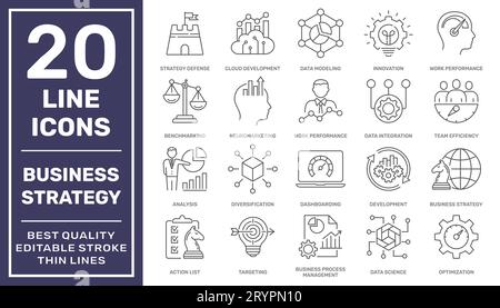Business Strategy e Business Intelligence Line Icons. Tratto modificabile. EPS 10 Illustrazione Vettoriale