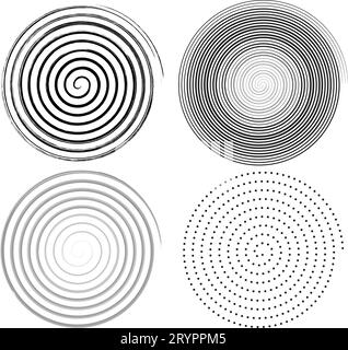 Cerchio a spirale. Cerchio astratto. illustrazione vettoriale della progettazione grafica. turbolenza circolare. Cerchio nero. icone vortex. Uragano. rotazione della curva di torsione del movimento Illustrazione Vettoriale