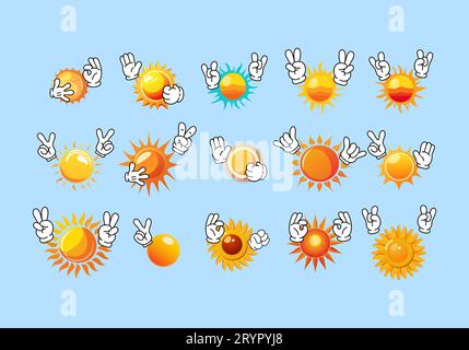 Set di illustrazioni di Cartoon Sun Illustrazione Vettoriale