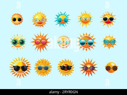 Set di sole con occhiali illustrati Illustrazione Vettoriale