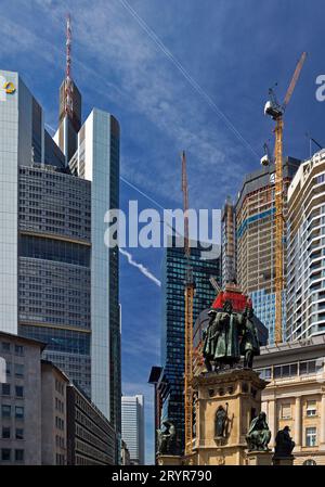 Grande cantiere Four Francoforte, Rossmarkt con il monumento Gutenberg, Francoforte sul meno Foto Stock