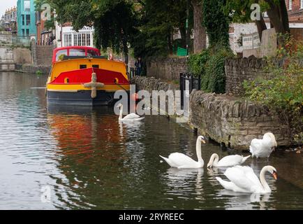 Windsor, Berkshire, Regno Unito. 2 ottobre 2023. Una chiatta colorata sul Tamigi. Oggi è stata una giornata mite a Windsor, nel Berkshire, con temperature a 21 gradi. Questo pomeriggio sono previste docce con pioggia e tuoni. Credito: Maureen McLean/Alamy Live News Foto Stock