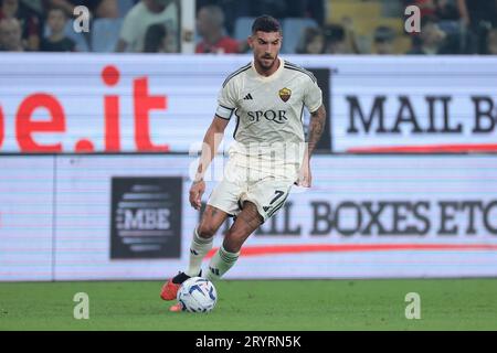 Genova, Italia. 28 settembre 2023. Lorenzo Pellegrini della AS Roma durante la partita di serie A A Luigi Ferraris, Genova. Il credito fotografico dovrebbe leggere: Jonathan Moscrop/Sportimage Credit: Sportimage Ltd/Alamy Live News Foto Stock