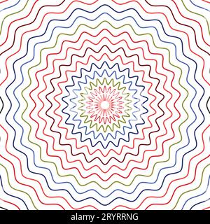 Elementi di contorno del cerchio del fiore concentrico. Elemento per grafica web design, modello per stampa, tessuto, involucro, decorazione, grafica astratta pa senza cuciture Illustrazione Vettoriale