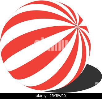 Sfere a strisce. sfera 3d. sfere e palline su sfondo bianco con un'ombra. Illustrazione vettoriale. Sfera o sfera, forme Illustrazione Vettoriale