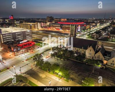 Una splendida vista aerea di una città di Detroit nel Michigan, Stati Uniti. Foto Stock