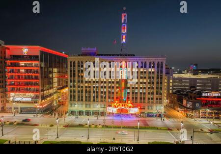 Una splendida vista aerea di una città di Detroit nel Michigan, Stati Uniti. Foto Stock