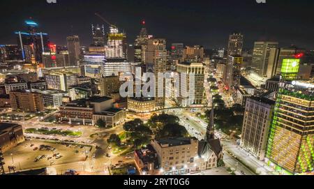 Una splendida vista aerea di una città di Detroit nel Michigan, Stati Uniti. Foto Stock