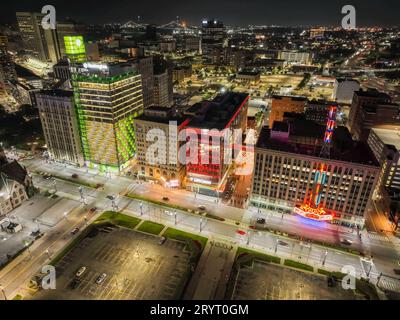 Una splendida vista aerea di una città di Detroit nel Michigan, Stati Uniti. Foto Stock