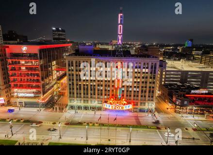 Una splendida vista aerea di una città di Detroit nel Michigan, Stati Uniti. Foto Stock