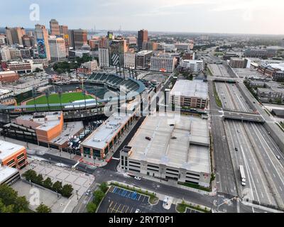 Una splendida vista aerea di una città di Detroit nel Michigan, Stati Uniti. Foto Stock