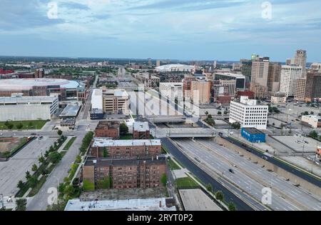Una splendida vista aerea di una città di Detroit nel Michigan, Stati Uniti. Foto Stock