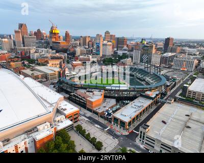 Una splendida vista aerea di una città di Detroit nel Michigan, Stati Uniti. Foto Stock
