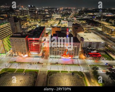 Una splendida vista aerea di una città di Detroit nel Michigan, Stati Uniti. Foto Stock