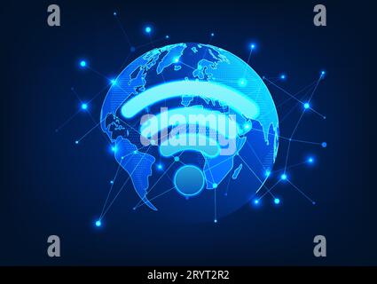Tecnologia Wi-Fi, Wi-Fi è una tecnologia che trasmette segnali Internet wireless a dispositivi elettronici per accedere a Internet utilizzati per l'intrattenimento Illustrazione Vettoriale