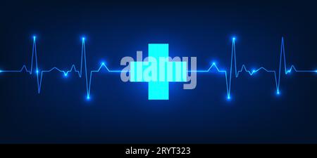 Tecnologia medica, con neutralità medica come icona al centro dell'immagine con onde cardiache interconnesse. La moderna tecnologia medica che Hel Illustrazione Vettoriale