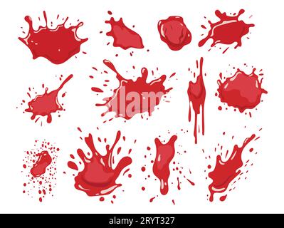 Set di diverse macchie ematiche schizzate. Illustrazione Vettoriale