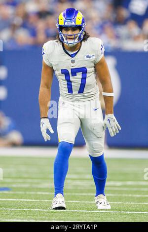 1 ottobre 2023: Il wide receiver dei Los Angeles Rams Puka Nacua (17) durante la partita della NFL contro gli Indianapolis Colts a Indianapolis, Indiana. Los Angeles sconfisse Indianapolis 29-23 ai supplementari. John Mersits/CSM. Foto Stock