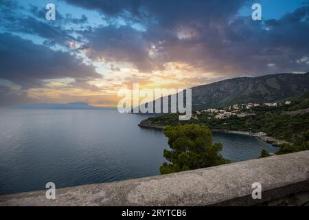 Coastal road overlooking the coast and the Mediterranean Sea in Salerno, Campania, Salerno Italy Stock Photo