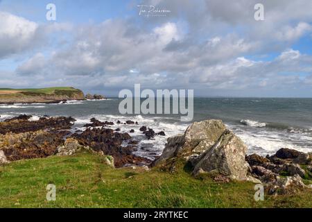 Paesaggio costiero all'Isola di Whithorn, sulle Machars, Galloway, Scozia Foto Stock