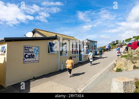 Il caffè più meridionale della Britannia a Lizard Point in Cornovaglia, Inghilterra, preso nel settembre 2023 durante l'ondata di caldo del Regno Unito Foto Stock