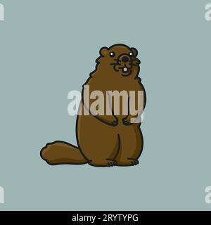 Marmot in piedi sulle gambe posteriori illustrazione vettoriale dei cartoni animati per il Marmot Day il 2 febbraio Illustrazione Vettoriale