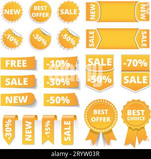 Banner di vendita gialli, etichette, adesivi, tag, illustrazione vettore10 Illustrazione Vettoriale