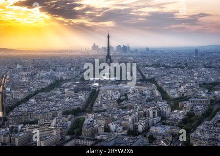 Vista panoramica della città di Parigi con Torre Eiffel Foto Stock