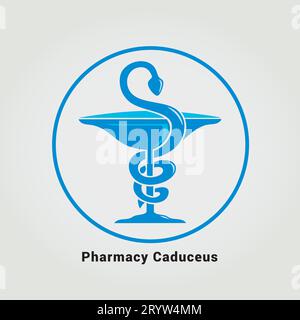 Farmacia Caduceus simbolo icona Design medico salute clinica cura medico ospedale industria serpente simbolo illustrazione cerchio vettoriale Design marca varie Illustrazione Vettoriale