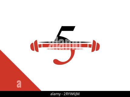 Logo Letter 5 con campanello. design con logo fitness vector per palestra e fitness Illustrazione Vettoriale