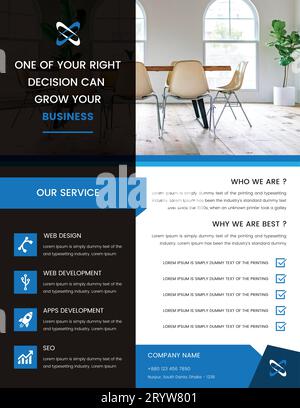 Modello di progettazione di opuscoli aziendali in A4. Può essere adattato a brochure, report annuale, riviste, poster, presentazioni aziendali, portfolio, opuscolo, banner. Illustrazione Vettoriale