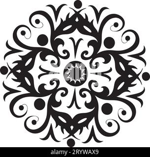 Mandala - Flower Star Sun Illustration, Nature, Energy Circle Round Beautiful Symmetry Harmony Symbol in bianco e nero Illustrazione Vettoriale