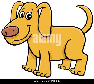Illustrazione del cartone animato di animale comico del cane giallo divertente Foto Stock