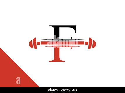 Logo lettera F con campanello. design con logo fitness vector per palestra e fitness Illustrazione Vettoriale