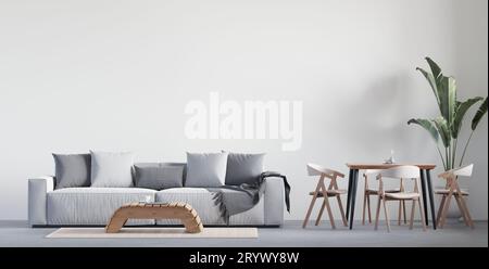 Grande soggiorno bianco e sala da pranzo dal design room.interior Foto Stock