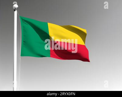 Bandiera nazionale del Benin che sventola su sfondo grigio Foto Stock