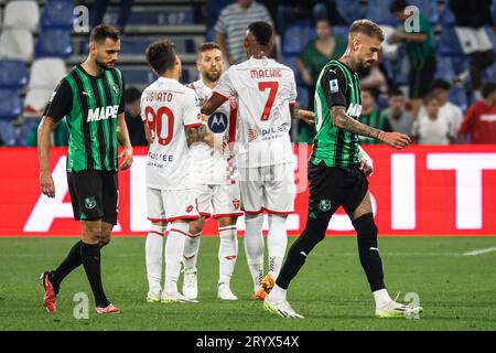 Reggio Emilia, Italia. 2 ottobre 2023. Delusione di Sassuolo durante US Sassuolo vs AC Monza, partita di calcio di serie A A Reggio Emilia, Italia, 02 ottobre 2023 crediti: Independent Photo Agency/Alamy Live News Foto Stock