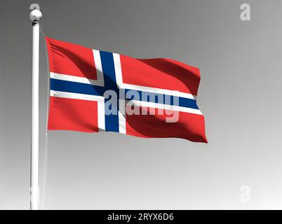Bandiera nazionale norvegese isolata che sventola su sfondo grigio Foto Stock