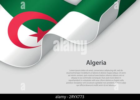 Nastro 3d con bandiera nazionale Algeria isolato su sfondo bianco con spazio copioso Illustrazione Vettoriale