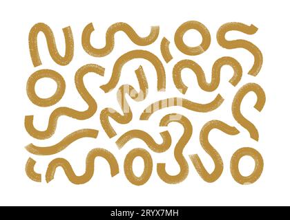 Linee ricci audaci, onde rosse, set di squiggini. Illustrazione vettoriale con striscioni testurizzati, grafica a parete, modello di scheda. Illustrazione Vettoriale