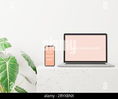 rendering 3d di dispositivi intelligenti . Grafica per tutti gli schermi per il mockup. Notebook Foto Stock
