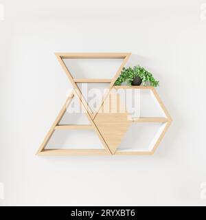 Scaffali esagonali e triangolari e design interno decorazione piante. Foto Stock